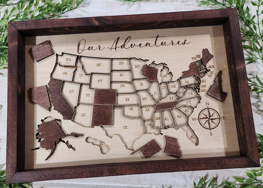 "Our Adventures" Wooden Puzzle Map